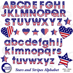 Patriotic Alphabet Clipart, USA, Red, White and Blue, 4th of July Clipart,  Memorial Day, Stars and Stripes, AMB-919 | AMBillustrations