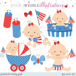 Patriotic Baby Girl Cute Digital Clipart - Commercial Use OK - Fourth of  July Baby Clipart, Patriotic Clipart, Baby Girl 4th of July