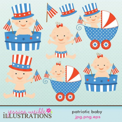 Patriotic Baby Girl Cute Digital Clipart - Commercial Use OK ...