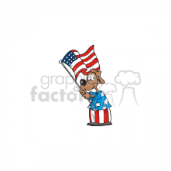 Cartoon patriotic dog holding an American flag clipart. Royalty-free  clipart # 149297