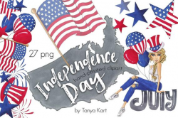 Independence Day Clipart, 4th Of July Clipart, Patriotic Clipart, Summer  Clipart, Hand-Painted Clipart, USA Clipart, Girly Balloons Clipart