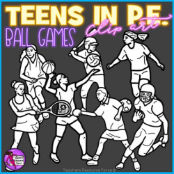 Teens in P.E. class playing ball games - sports clip art
