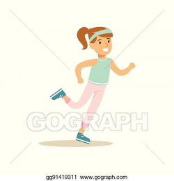 Vector Illustration - Girl running, kid practicing different ...