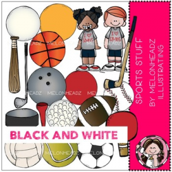 Sports Stuff clip art - BLACK AND WHITE - by Melonheadz
