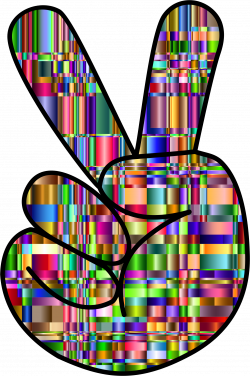 Clipart - Checkered Chromatic Comic Hand Peace Sign