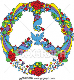 Vector Stock - Peace symbol with flowers and star. Clipart ...