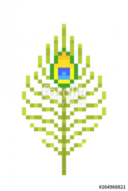 Peacock feather, 80s-90s style 8 bit pixel art icon isolated ...