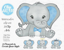 Elephant Boy clip art, watercolor. Watercolor Baby Peanut ...