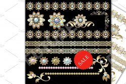 50% OFF SALE Gold and Pearls clipart