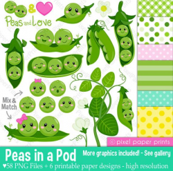 Peas in a Pod Clipart - Clip Art and Digital paper set