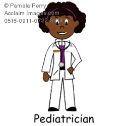 Clip Art Illustration of a African American Lady Doctor, a Pediatrician