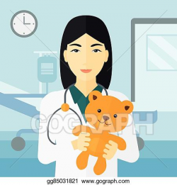 Vector Art - Pediatrician holding teddy bear. EPS clipart ...