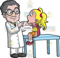 A Senior Male Pediatrician Checking The Temperature Of A Girl