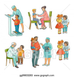 Vector Illustration - Set of pediatrician, doctor doing ...