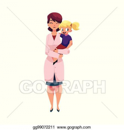 EPS Illustration - Doctor, pediatrician holding little girl ...