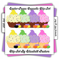 Easter peep ducks cupcake clip art consist of 8 cupcakes in ...