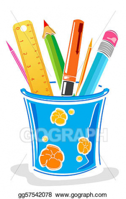 Clip Art Vector - Pens and pencils in box. Stock EPS ...