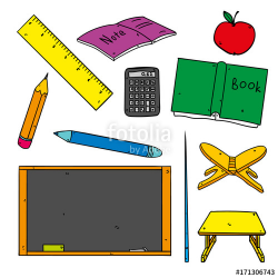 Back to school cartoon icons - school supplies set. Vector ...