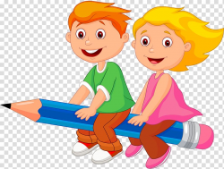 Boy and girl riding on pencil , Girl Cartoon , Children ...