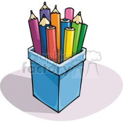 Cartoon container of colored pencils clipart. Royalty-free clipart # 382853