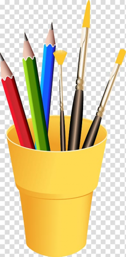 Three pencils in yellow container illustration, Drawing ...