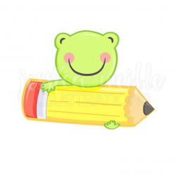 Frog with Pencil Cute Digital Clipart, Cute Frog Clip art, Education  Graphics, Cute Pencil Frog Illustration, #411
