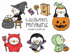 Premium Vector Clipart - Kawaii Halloween Penguins - Cute Halloween  Penguins Clipart Set - High Quality Vectors - Kawaii Halloween Clipart