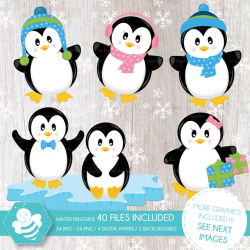 Penguins clipart, Penguin clipart, Winter penguins clipart, Clip art pack,  Digital paper set, vector graphics, CL0010