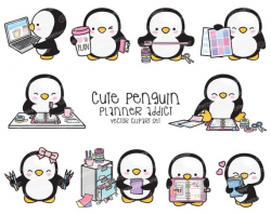 Premium Vector Clipart - Kawaii Penguin - Cute Penguin Planner Addict  Clipart - Penguins Loves Planning - Instant Download - Kawaii Clipart
