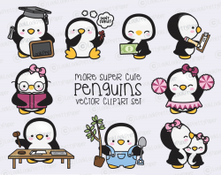 Premium Vector Clipart - More Kawaii Penguins - More Cute Penguins Clipart  Set - High Quality Vectors - Instant Download - Kawaii Clipart