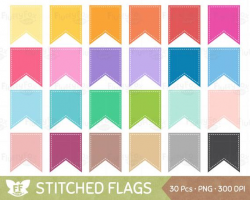 Stitched Flags Clipart, Flag Banner Clip Art, Pennant Bunting Rainbow  Graphic Tag Label Banners Digital PNG Download, Commercial Use