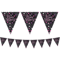 Prismatic Happy Birthday Pennant Banner - Pink Sparkling Celebration