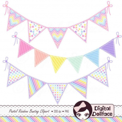 Cute, Digital Scrapbook Bunting Clip Art, Pastel Rainbow Pennant Banner  Clipart, Triangle Bunting Graphics
