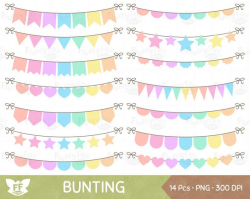Pastel Rainbow Bunting Flag Clipart, Party Banner Clip Art, Pennant Garland  Soft Colorful Graphic Birthday Seamless, Digital PNG Download
