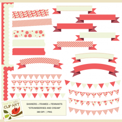 Banners, Frames, Pennants: Clip Art in Strawberries & Cream