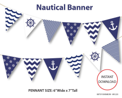 Nautical banner, printable banner, nautical, DIY party, navy ...