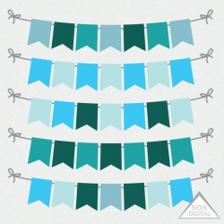 Teal and Blue Flag Banners, Pennant Banners, Bunting Clipart, Scrapbooking  element, Small Commercial Use, PNG Banner, Digital Banner border