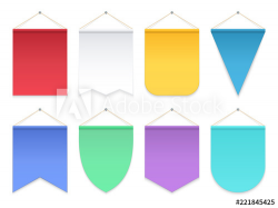 Color pennant. Triangle hanging banners and flags. Fabric ...
