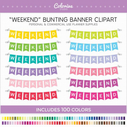 Weekend Bunting Banner clipart 100 rainbow colors weekend pennant banner  png illustration planner stickers clip art set