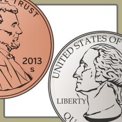 US Coins Color Cents, Pennies, Dimes, Quarters Clip Art Commercial Use