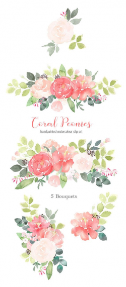 Watercolor Floral Clipart - Peony Bouquet Clipart, pink and ...