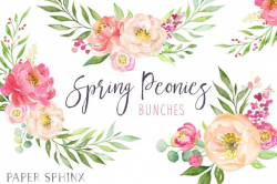 Watercolor Peonies Floral Layouts | Peonies Clipart - Spring Wedding Flower  Arrangements- Coral and Blush - Wedding Invitation Bouquets