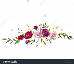 Watercolor floral bouquet purple burgundy roses peonies ...