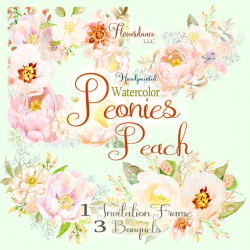 Peonies clip art, peony flower clipart, peach flower clipart, bouquet,  floral frame, boho, bouquet, invitation, peach peony, floral, wedding