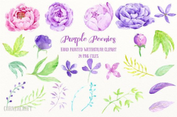Wedding Clip Art Purple Peony - Watercolor purple peony and ...
