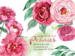 Watercolor Pink and Red Peonies Clipart | Watercolour Flowers Clip Art set  | Digital | Floral | Hand Painted Wedding graphics | Invitations