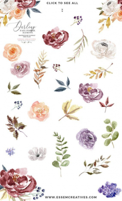 Burgundy & Navy Watercolor Flowers Clipart, Rustic Fall ...