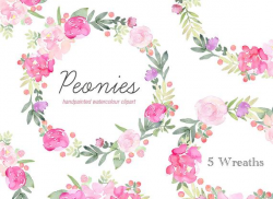 Watercolor Clip Art - Peony Wreaths, peonies clipart, pink floral clipart,  digital scrapbooking, scrapbooking supplies, floral download PNG