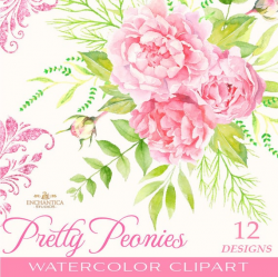 Peonies Watercolor Clipart, Pink Flower Clipart, Peonies Clipart,  Watercolor Flowers Clipart Vintage Roses Bouquets Elements Png Digital Set