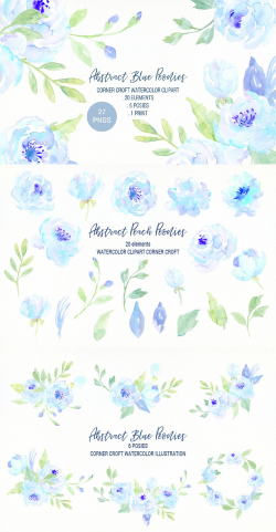 Abstract watercolr blue peonies, flower arrangements and ...